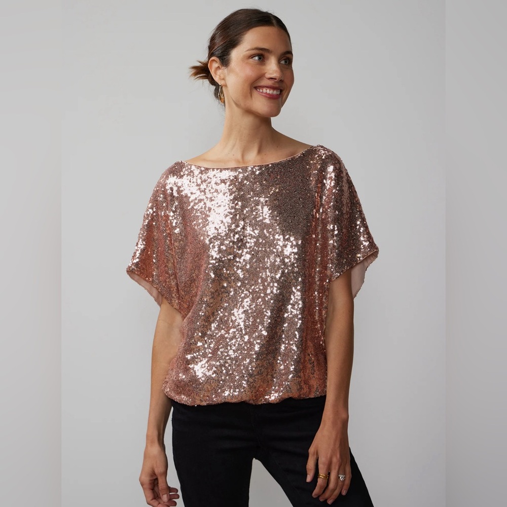 NWOT Short Sleeve One Shoulder Sequin Top